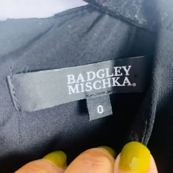 Badgley Mischka Women's Black Puff Pleated Sleeve Bodycon Sheath Midi Dress Sz 0 - Picture 3 of 7